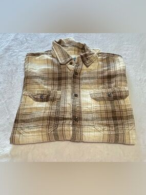 George Men’s Plaid Button Up Shirt - Size Medium - Cream & Brown Earth Tones